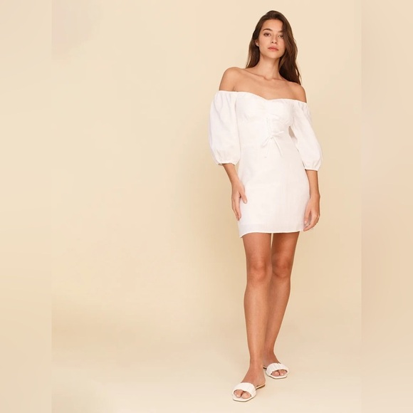 New! Kathryn Linen Mini Dress with Puff Sleeve 🤍 size 4 - Picture 6 of 7